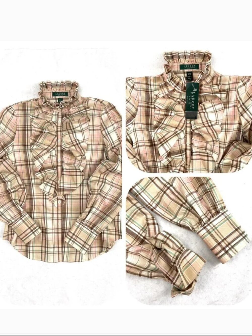 NWT RL Ruffled Plaid button down Ruffled fitted Shirt MP - Picture 7 of 12